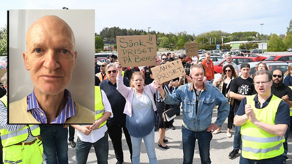 Demonstration mot höga bensinpriser i Barkarby 2019. Foto: Fredrik Sandberg/TT