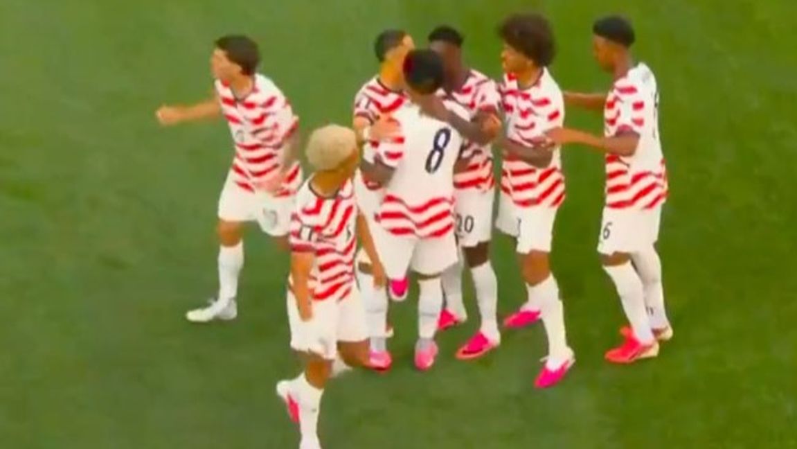 USA:s spelare jublar efter ett av målen mot Paraguay. Foto: Skärmdump/X.