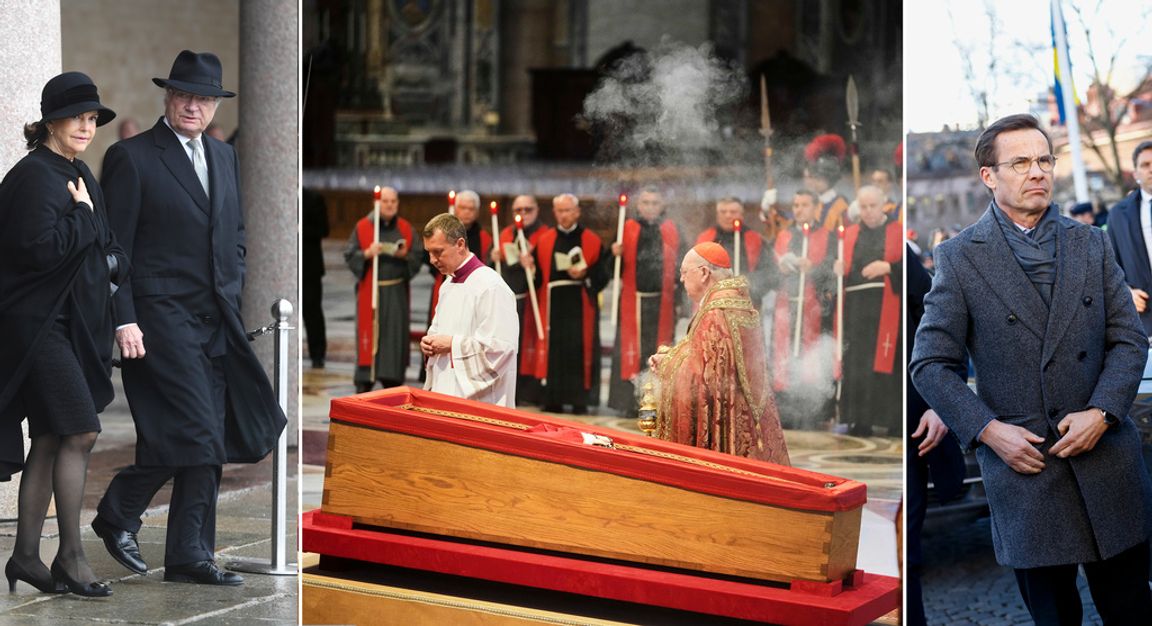 Kungaparet, Vatikanen och Ulf Kristersson. Foto: Alessandra Tarantino/AP/ Fredrik Sandberg/Kicki Nilsson/TT