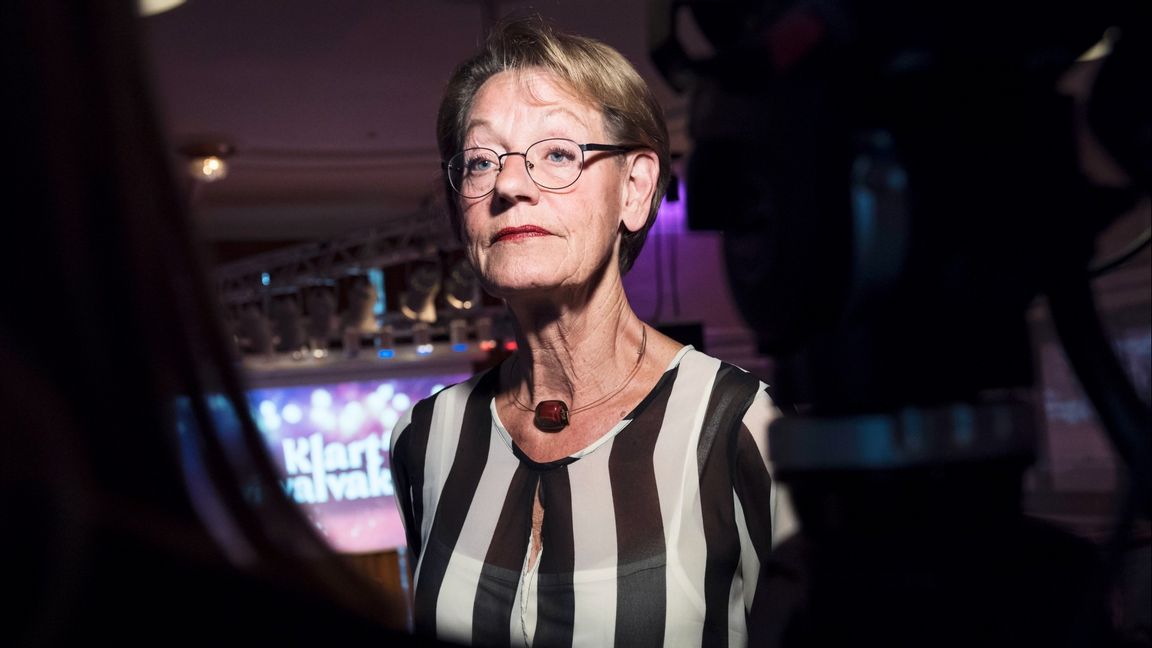 Gudrun Schyman under Feministiskt initiativs valvaka 2018. Foto: Stina Stjernkvist/TT  