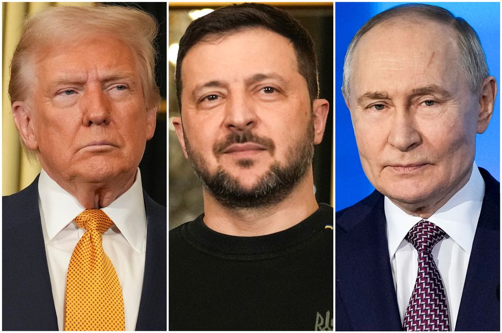 Tre presidenter. Från vänster: USA:s Donald Trump, Ukrainas Volodymyr Zelenskyj samt Rysslands Vladimir Putin. Arkivbild. Foto: Aurelien Morissard/Pavel Bednyakov/AP/TT