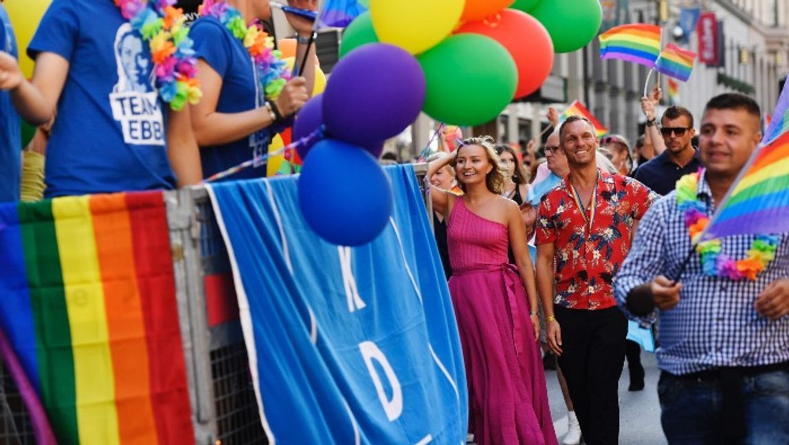 Kristdemokraternas partiledare Ebba Busch på Stockholm Pride Parade 2019. Foto: Sina Stjernkvist/TT