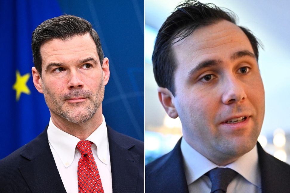 Benjamin Dousa och Johan Forssell hotades utanför sina hem. Foto: Henrik Montgomery/TT