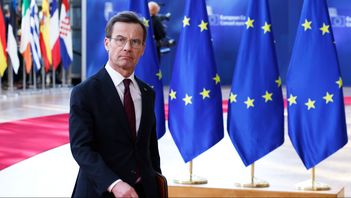 Statsminister Ulf Kristersson (M) på väg in till torsdagens EU-toppmöte. Foto: Omar Havana/AP/TT