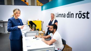 Energi- och näringsminister Ebba Busch (KD) röstade i EU-valet den 22 maj. Antalet förtidsröster har ökat markant jämfört med det förra valet 2019. Arkivbild. Foto: Pontus Lundahl/TT