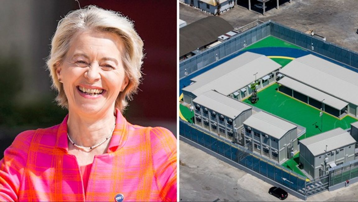 EU-kommissionens ordförande Ursula von der Leyen välkomnar nu migrantcenter utanför EU, som det i Albanien. Foto: AP