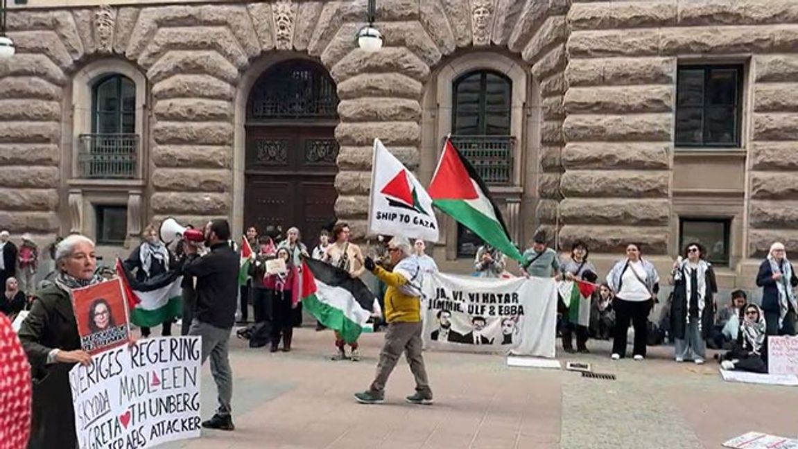 Palestinademonstration utan tillstånd vid riksdagen på våren. Bild: Bulletin