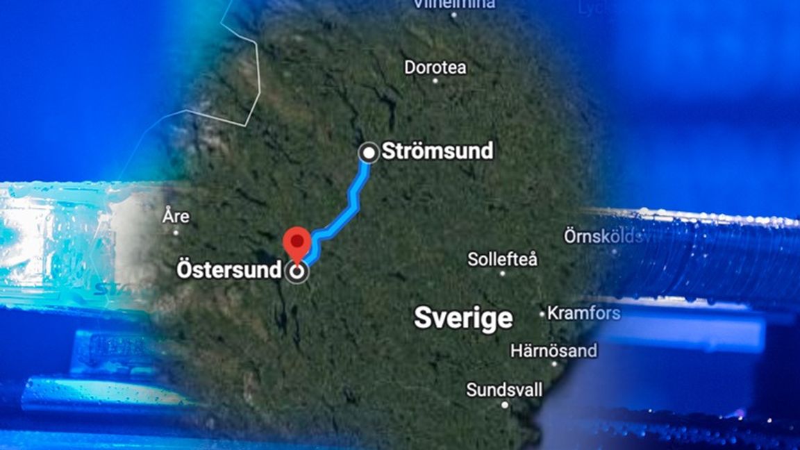 Förföljandet av den misstänkta bilen fortsatte längs E45 norr från Östersund. Foto: Google Maps/Johan Nilsson TT