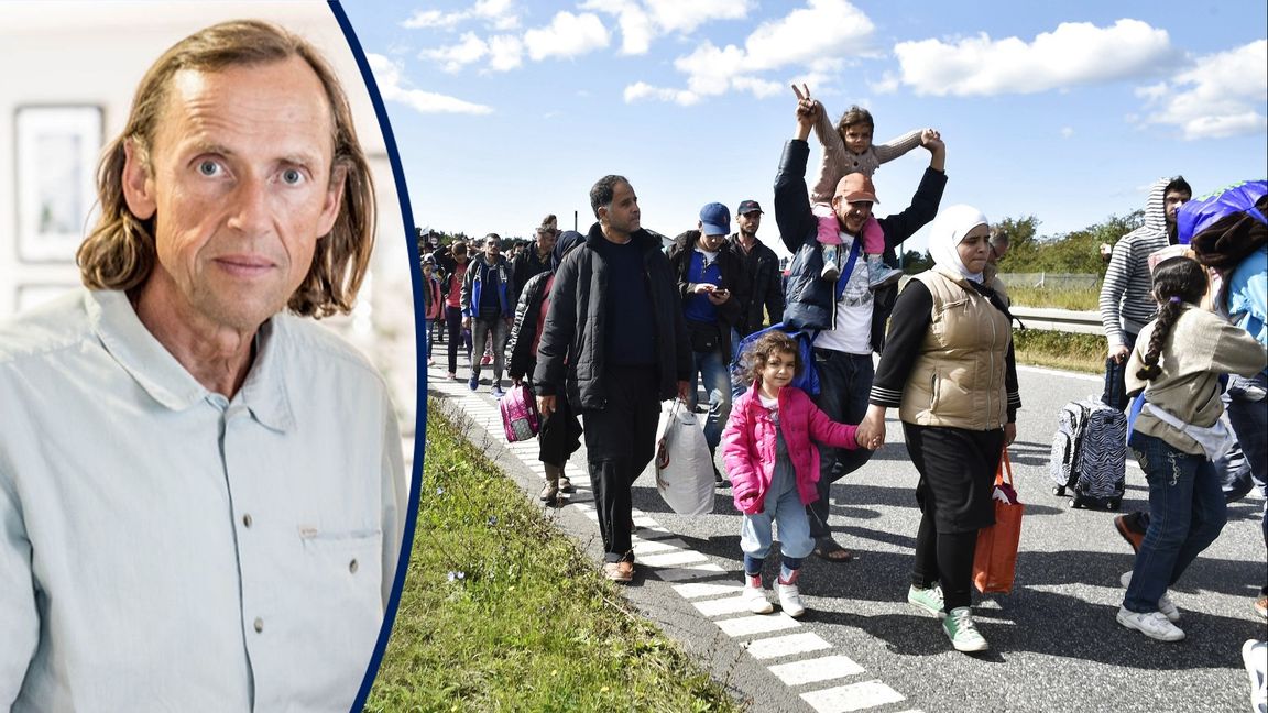 September 2015 – migranter på väg till fots genom Danmark för att söka asyl i Sverige. Foto: Bax Lindhardt/TT 