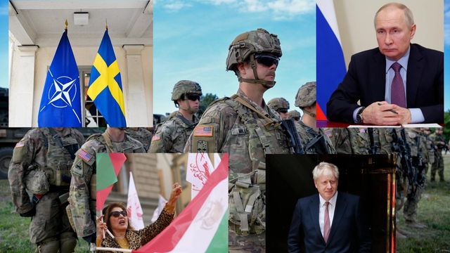 Nato och Sverige, amerikansk soldat, Ryska presidenten Vladimir Putin, protester i Iran och Boris Johnson. Foto: AP/TT