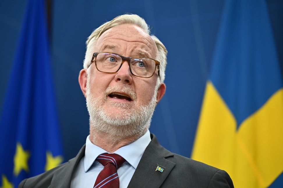 Utbildningsminister Johan Pehrson (L) under torsdagens pressträff i Rosenbad. Foto: Anders Wiklund/TT