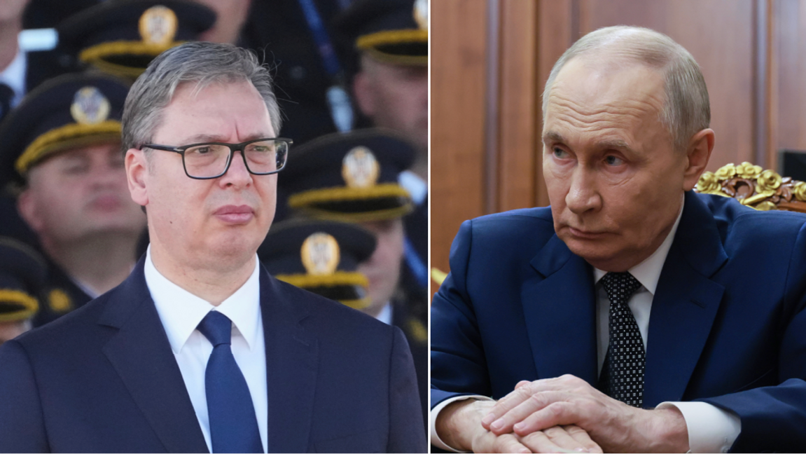 Serbiens president Aleksandar Vučić och Rysslands president Vladimir Putin. Foto: Darko Vojinovic/Mikhail Metzel/AP/TT