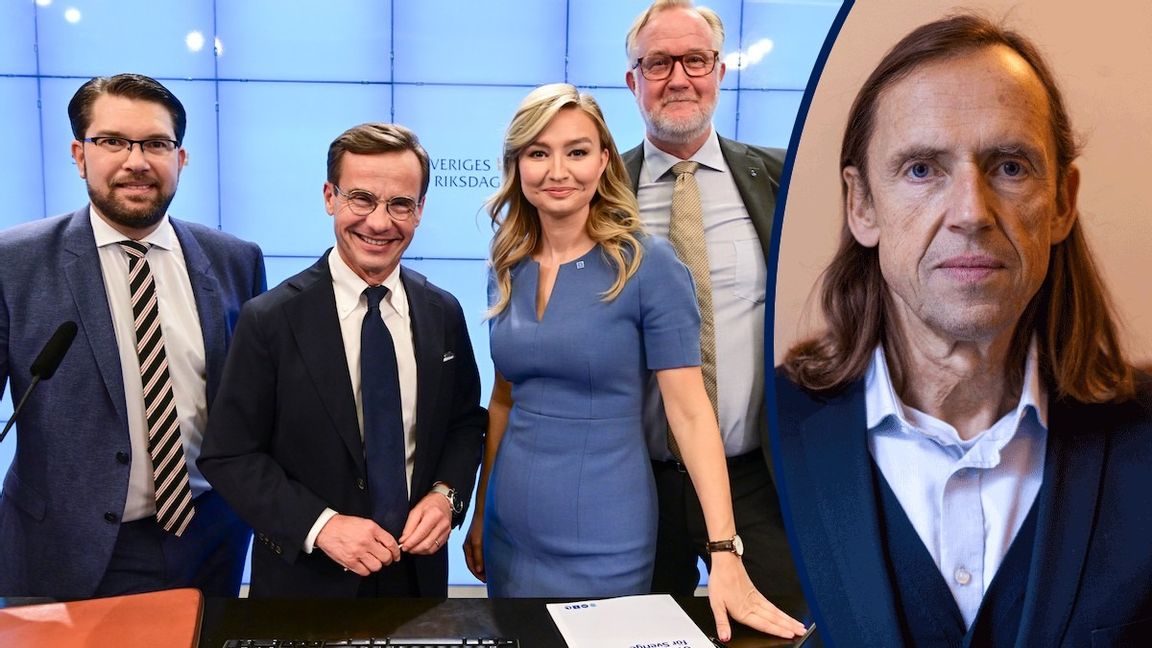 Samlade och eniga. Jimmie Åkesson (SD), Ulf Kristersson (M), Ebba Busch (KD) och, sist men inte minst, Johan Pehrson (L). Foto: Jonas Ekströmer/TT