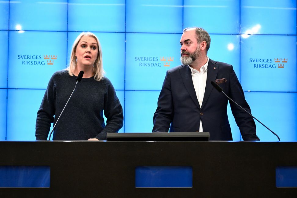 Lena Hallengren (S), Socialdemokraternas gruppledare i riksdagen och Fredrik Lundh Sammeli (S), vice ordförande i socialutskottet. Arkivbild. Foto: Christine Olsson/TT