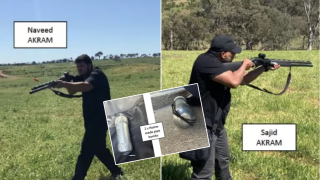 Naveed och Sajid Akram under vapenträningen på landsbygden i slutet av oktober. Foto: NSW Local Court via ABC News