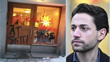 Journalisten Nick Alinia har fått sin port nerklottrad. Foto: Skärmdump Youtube/Christine Olsson/TT