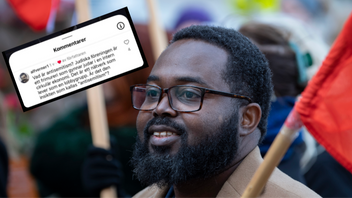 V-ledamoten Malcolm Jallow anklagas för att ha gillat en antisemitisk kommentar på Instagram. Infälld syns den kontroversiella kommentaren som beskriver judiska föreningar som ”ett frimureri”. Foto: Johan Nilsson/TT, skärmdump via X