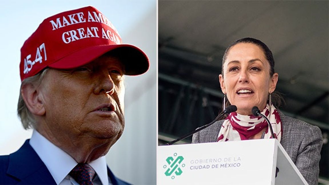 Donald Trump och  Claudia Sheinbaum Pardo. Bild: Brandon Bell/Pool via AP/Secretaría de Cultura Ciudad de México from México - MX GM ALFOMBRA MONUMENTAL/CC BY 2.0