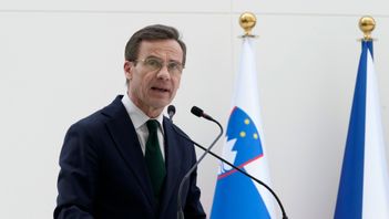 Statsminister Ulf Kristersson (M) talade på ett möte under COP28 i Dubai där ett 20-tal länder meddelade att de enats om att öka kärnkraftskapaciteten. Foto: Peter Dejong/AP/TT