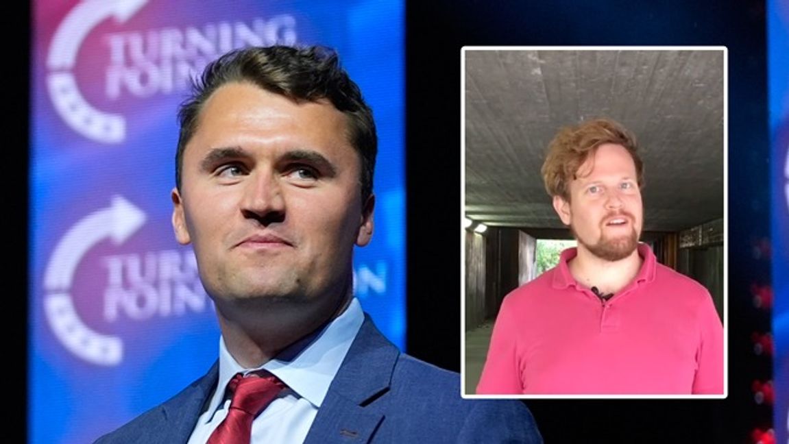 Charlie Kirk, som mördades på onsdagen. Till höger Per Pettersson (C). Foto: AP/Centerpartiet
