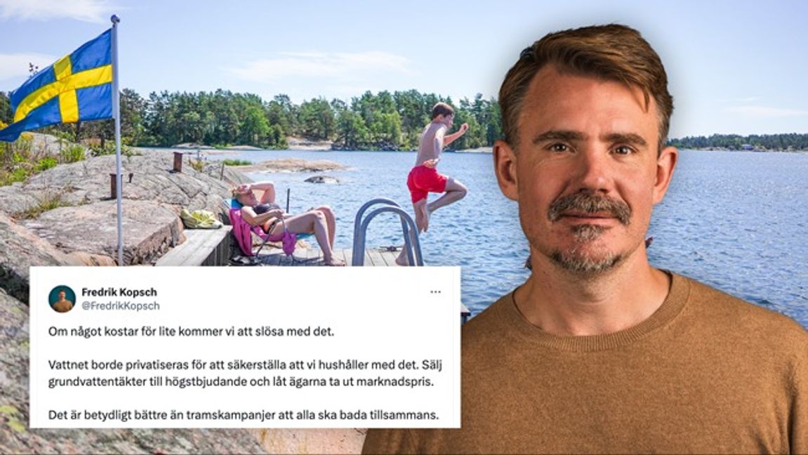 Timbros chefsekonom vill privatisera svenskt vatten. Bilden är ett montage. Foto: Adam Ihse/TT/Pressbild