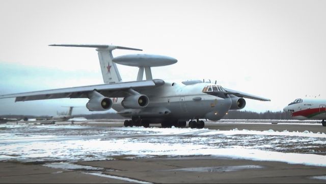 Ett stridsledningsflygplan av typen A-50, fotograferat i Minsk i Belarus. Arkivbild. Foto: BELARUS STATLIGA TV- OCH RADIOBOLAG/AP/TT