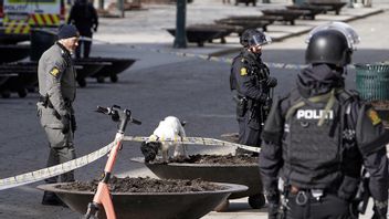 Beväpnad polis vid avspärrningar utanför stortinget. Foto: Cornelius Poppe/NTB/TT