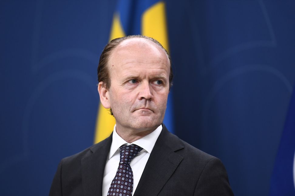 Mikael Granholm under en pressträff på måndagen. Foto: Oscar Olsson/TT