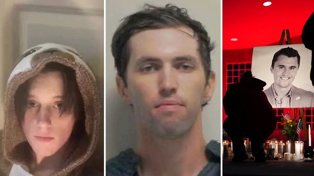 Lance Twiggs (till vänster), Tyler Robinson samt bild från en minnesplats för Charlie Kirk. Robinson är misstänkt för mordet på den konservative debattören Charlie Kirk. Foto: Skärmdump via Tiktok, AP/Lindsey Wasson/AP/TT