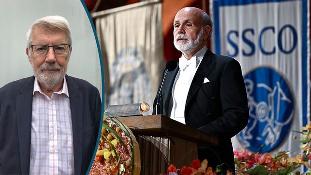 Nobelpristagaren i ekonomi, Ben Bernanke, håller tal under Nobelbanketten. Foto: Jonas Ekströmer/TT