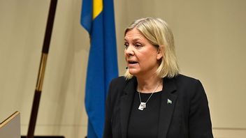 Magdalena Andersson (S) håller tal om försvarets framtid på Försvarshögskolan i Stockholm. Foto: Lars Schröder/TT