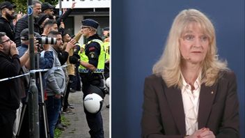 Säpochefen Charlotte von Essen inledde pressträffen om Säpos lägesrapport. Foto: Johan Nilsson/TT/Säpo