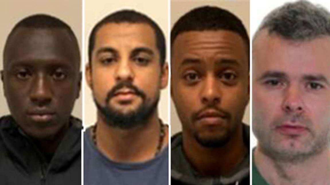 Från höger på bilden: Dodou Jallow, Sebastian Jobe, Ahmad Alhaq, Atilla Can. Foto: Polisen