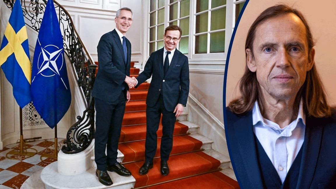 Natos generalsekreterare Jens Stoltenberg och statsminister Ulf Kristersson (M) efter ett möte i tisdags med de svenska partiledare som är för ett svenskt Natomedlemskap. Foto: Jonas Ekströmer/TT