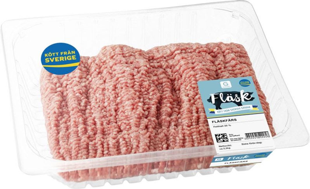Axfood återkallar Garant fläskfärs i förpackning på 2,2 kilo. Foto: Axfood