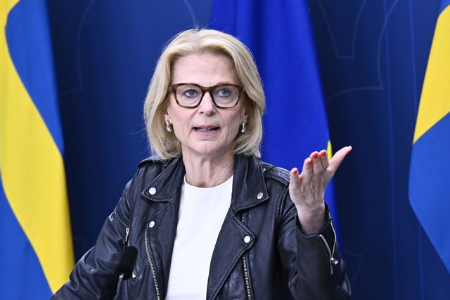 Finansminister Elisabeth Svantesson (M) håller en pressträff och presenterar nya siffror om svensk ekonomi. Arkivbild. Foto: Christine Olsson/TT