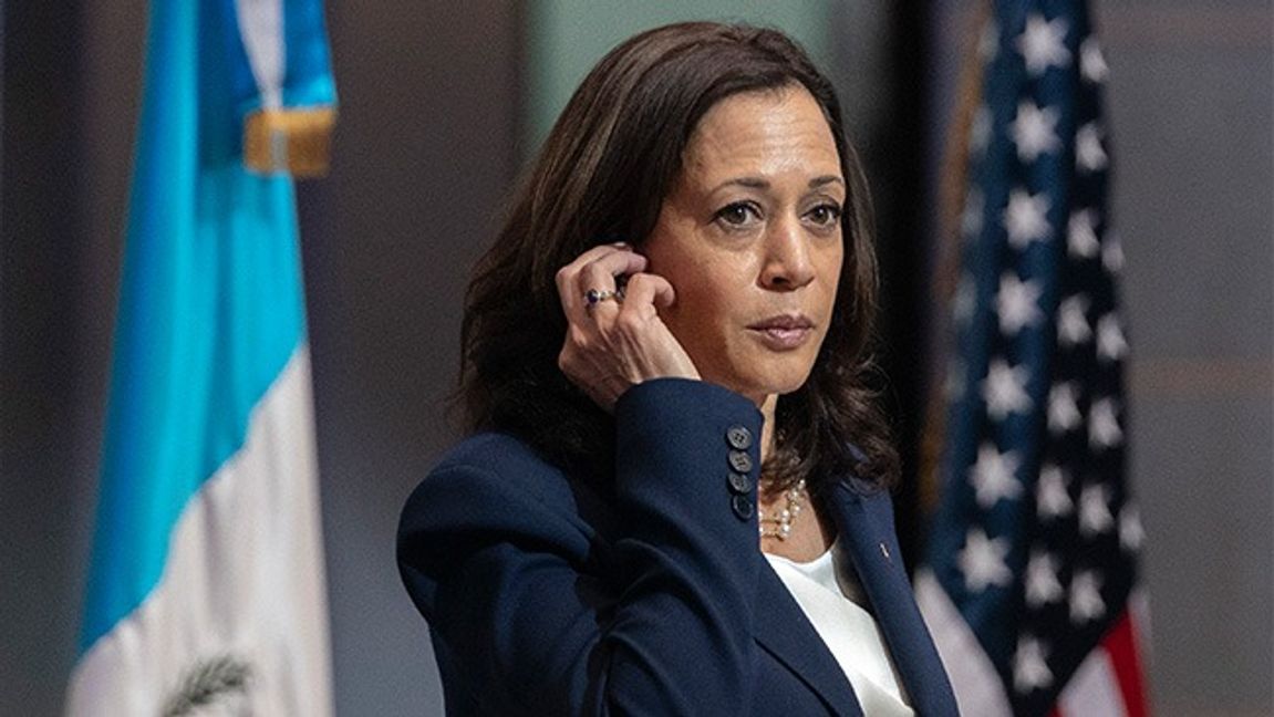 Kamala Harris på pressträffen i Guatemala. Foto: Jacquelyn Martin/AP/TT.