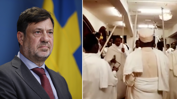 Isak Reichel, chef för Myndigheten för stöd till trossamfund (t.v). Myndigheten har beslutat att neka Eritreanska ortodoxa Tewahdo-kyrkan statsbidrag efter Säkerhetspolisens varning. Foto: Caisa Rasmussen/TT/Instagram