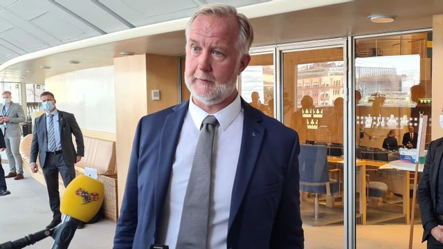 Johan Pehrson, gruppledare för Liberalerna, efter måndagens misstroendeomröstning. Foto: Ana Cristina Hernández