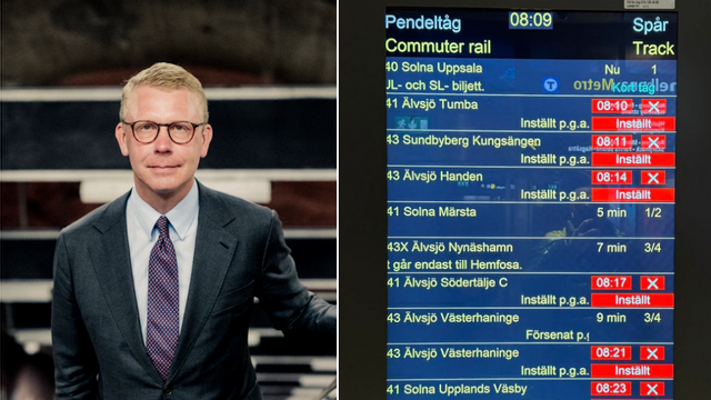 Kristoffer Tamsons (M), oppositionsregionråd i Region Stockholm, är inte imponerad av hur pendeltågstrafiken har skötts i samband med snöovädret den senaste tiden. Foto: Region Stockholm/X