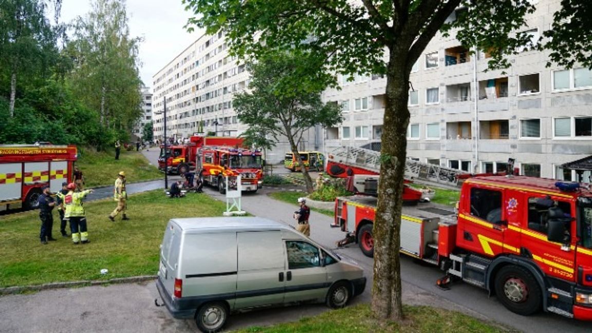 Huset i Hammarkullen där det brann under söndagskvällen. Foto: Björn Larsson Rosvall/TT