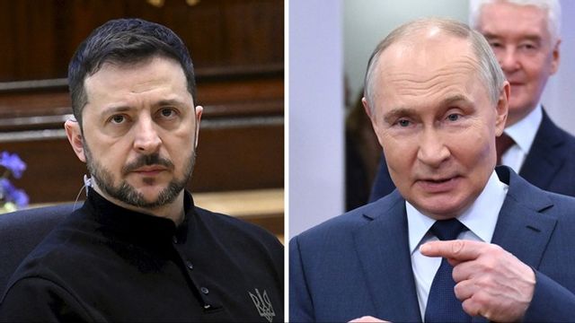 Ukrainas president Volodymyr Zelenskyj anklagar ryske presidenten Vladimir Putin för att bryta mot eldupphör. Foto: AP