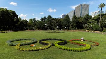 The Olympic rings at Hibiya Park in Tokyo, July 16, 2021. Photo: Hiro Komae/AP/TT