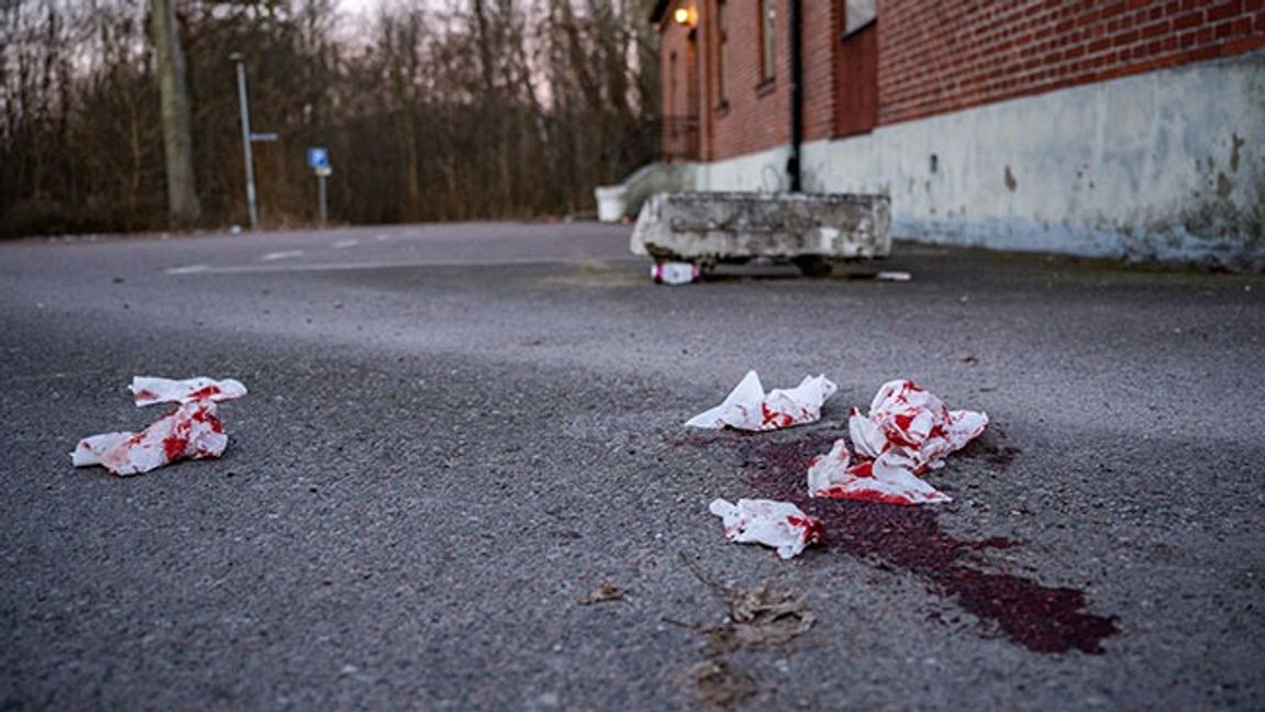 Blod vid den misstänkta brottsplatsen i Dösjebro. Bild: Johan Nilsson / TT 