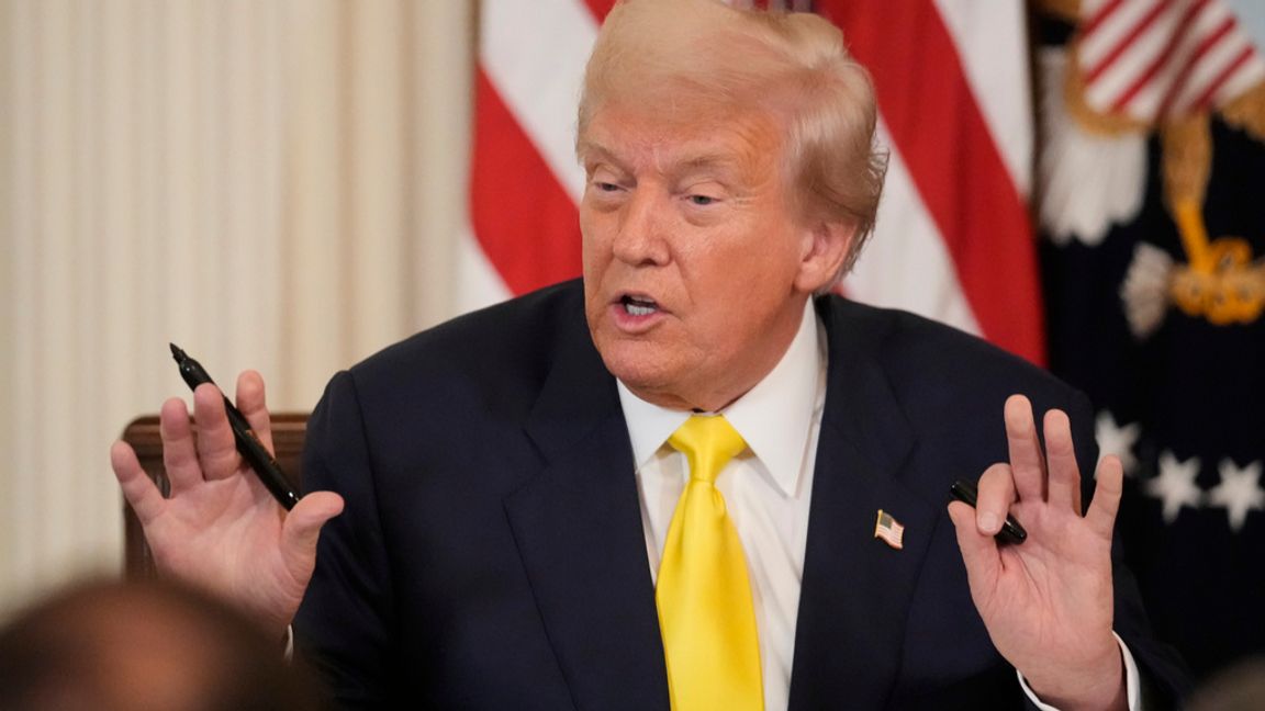 USA:s president Donald Trump på fredagen. Mark Schiefelbein/AP/TT