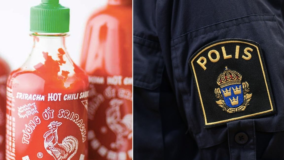 Polisen har gripit två personer i 20-årsåldern misstänkta för grovt vapenbrott. Vapnen var insmetade i chilisås. Foto: Johan Nilsson//TT