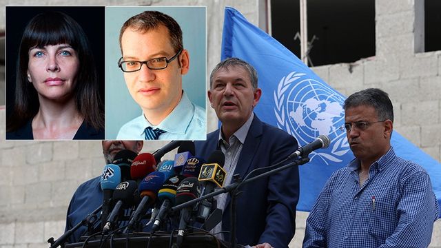 Dagens debattörer Einat Wilf och Adi Schwartz. UNRWA:s huvudkommissionär Philippe Lazzarin. Foto: Pressbild / Adel Hana/TT