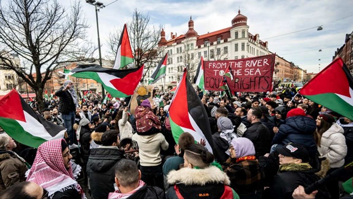 Det har efter terrorattacken arrangerats regelbundna antiisraeliska och propalestinska demonstrationer i Malmö. Foto: Johan Nilsson/TT