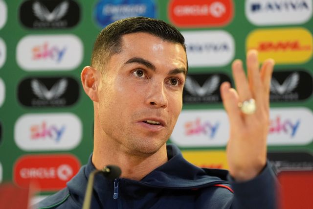 Cristiano Ronaldo under en presskonferens i Dublin för en vecka sedan. Foto: Brian Lawless/AP/TT