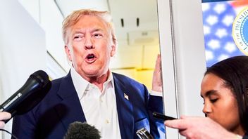 Donald Trump tar frågor på Air Force One. Foto: AP